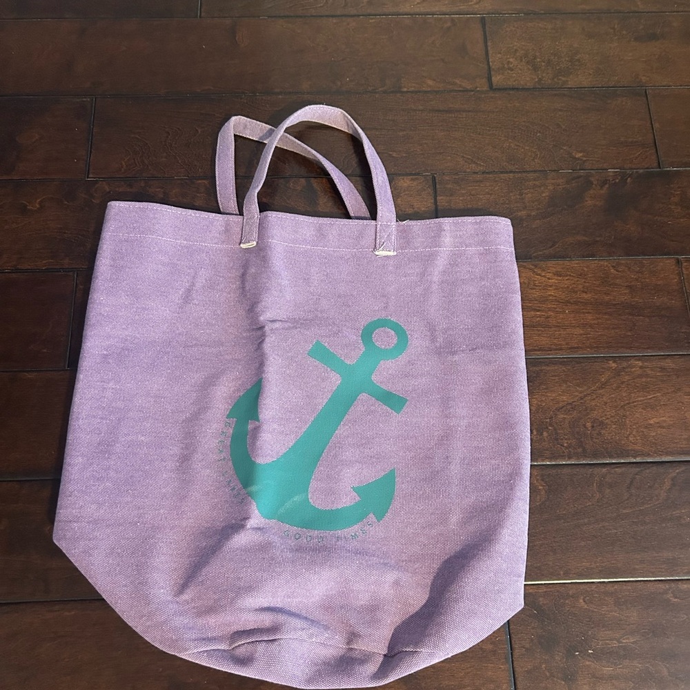 Purple Tote Bag Great Lakes good times with Teal Anchor Design